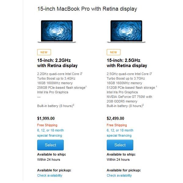 Apple Updates Retina MacBook Pro Models