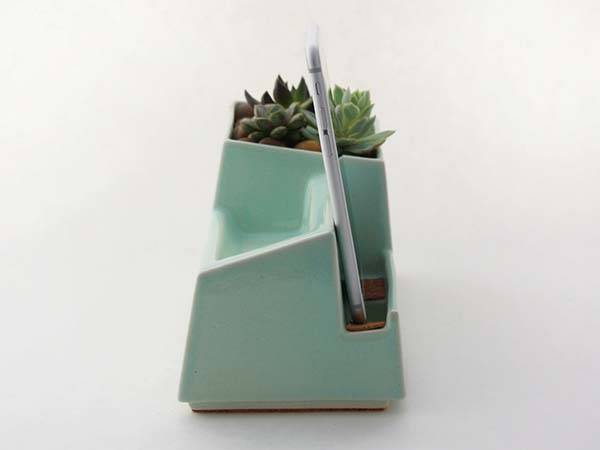 The Handmade stoneware Docking Station with Integrated Flower Pot