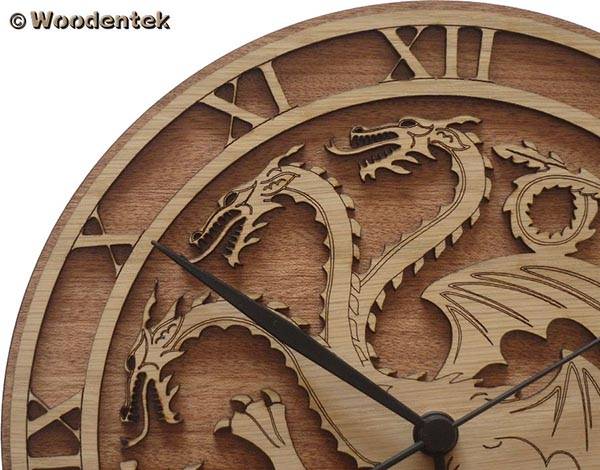 Handmade Game of Thrones Wood Wall Clock - House Targaryen