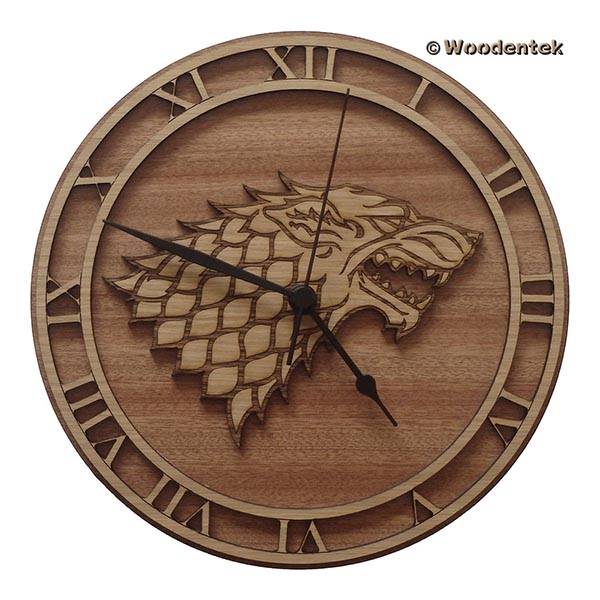 Handmade Game of Thrones Wood Wall Clock - House Stark