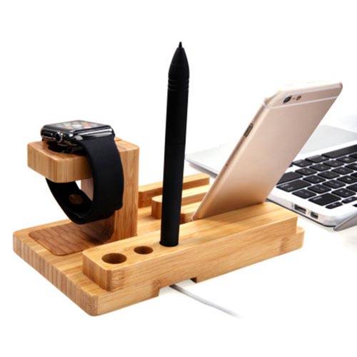 Olixar Wooden Apple Watch And iPhone Charging Station With Pen Holder