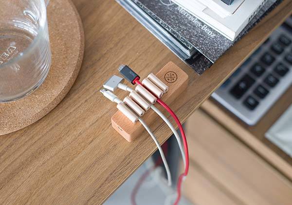 The Elegant Wood and Leather Desktop Cable Organizer