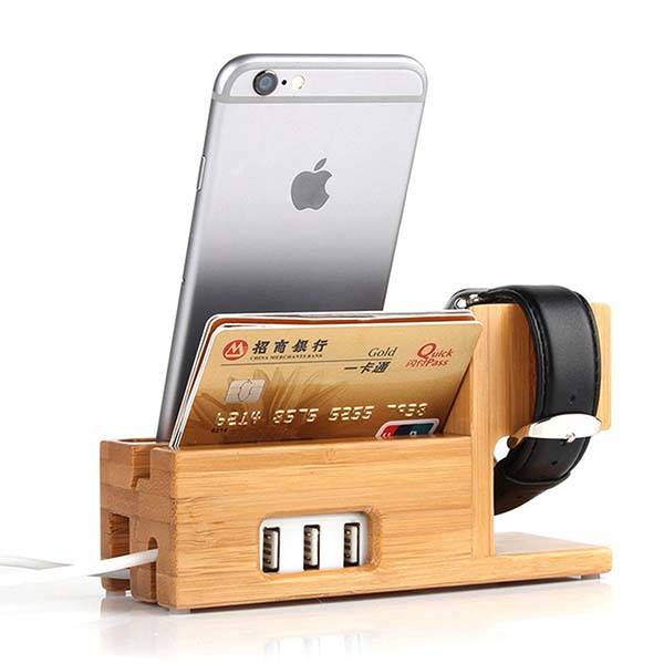 The Bamboo Charging Station with Apple Watch Charger and USB Hub