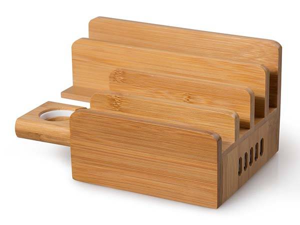 Bamboo Charging Station with Integrated Apple Watch Stand
