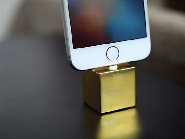The Q Minimal iPhone Dock Made from Brass, Stainless Steel or Copper