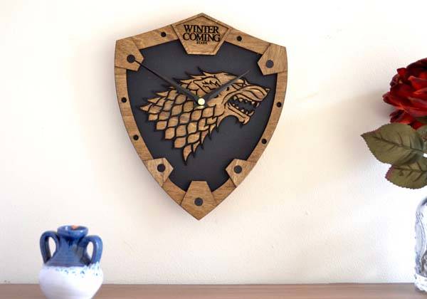 Handmade Game of Thrones House Stark Wooden Wall Clock