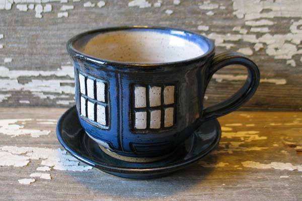 Handmade Doctor Who TARDIS Tea Cup with a Saucer