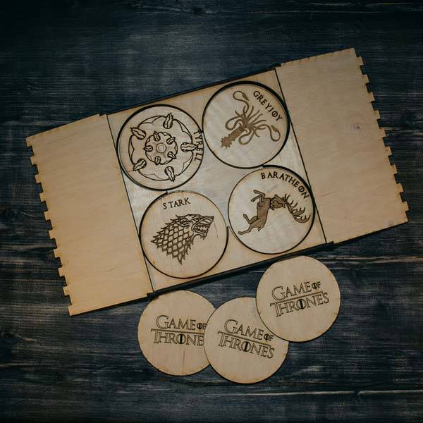 Handmade Game of Thrones Wooden Coasters with a Gift Box