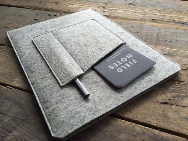 The Handmade Wool Felt iPad Pro Sleeve with Two Extra Pockets for Apple Pencil and Notebook
