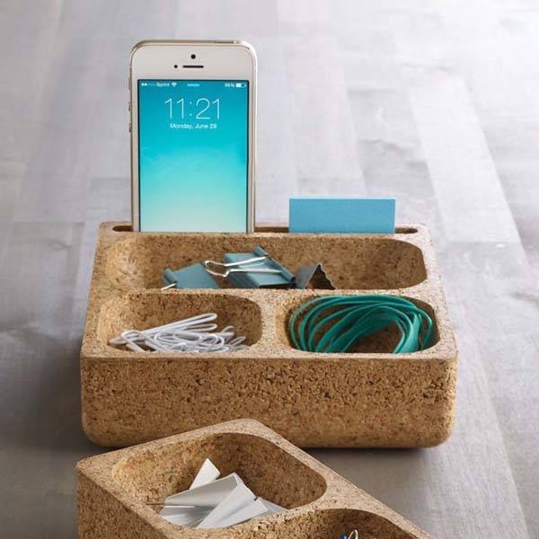 The Natural Cork Desk Organizer Keeps Your Small Gadgets In Place 