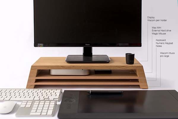 The Handmade Wooden Monitor Stand with Three Storage Areas
