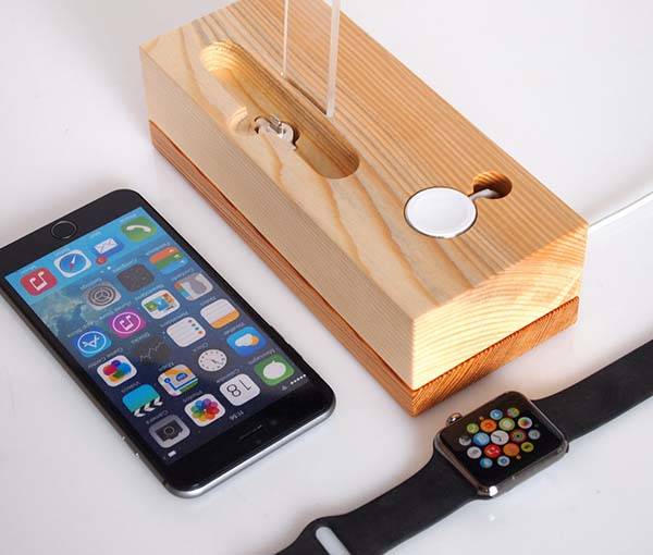 Handmade Wooden Charging Station for iPhone and Apple Watch