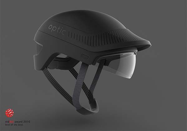 Optic Cycling Helmet with Heads-Up Display and Cameras