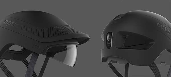 Optic Cycling Helmet with Heads-Up Display and Cameras