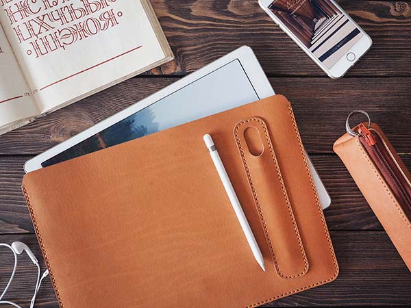 Handmade 12.9-Inch iPad Pro Leather Case with Apple Pencil Holder