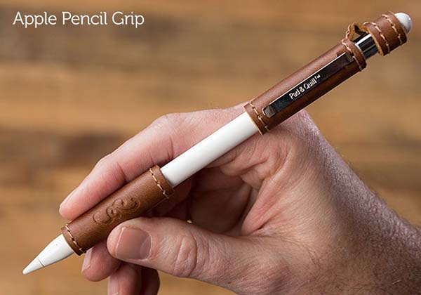 The Leather Apple Pencil Grip with Pen Clip and Cap Holder