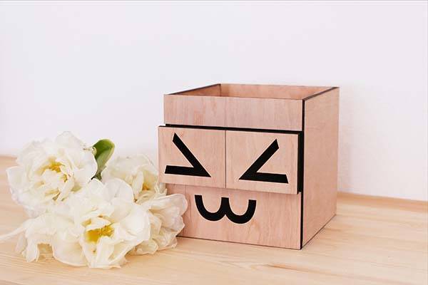 EmojiBox Handmade Wooden Desktop Organizer