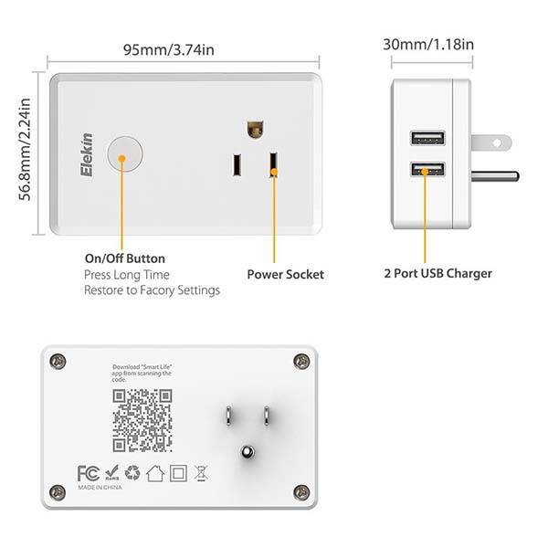 WiFi Smart Plug with USB Ports Supports Amazon Alexa and Google Home